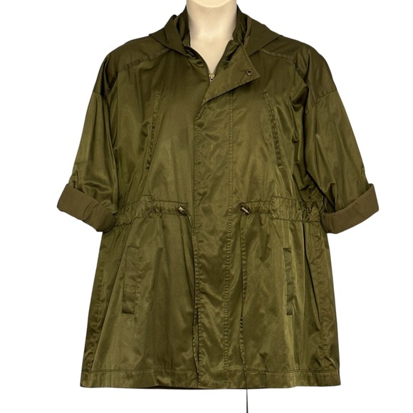 Dana Buchman Womens Jacket XL Olive Green Hooded Anorak Outdoors Retro Grunge - Picture 1 of 10